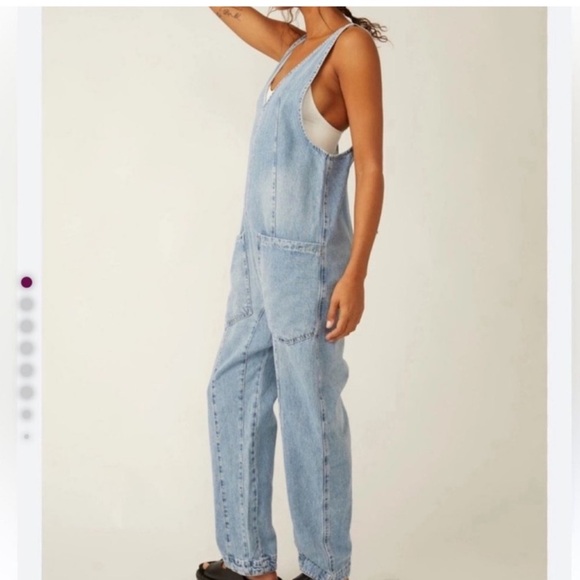 Free People We The Free High Roller Overalls jumpsuit in Whimsy Blue size medium - Picture 2 of 8